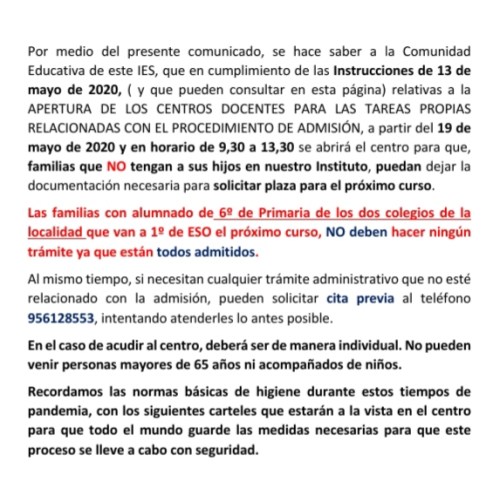 Comunicado reapertura 19 de mayo