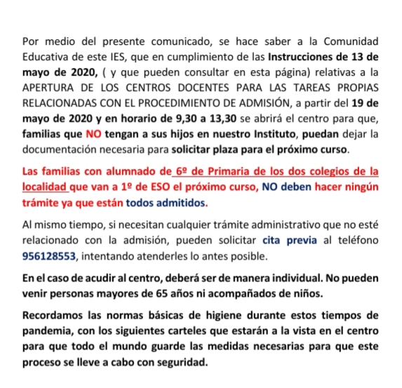 Comunicado reapertura 19 de mayo